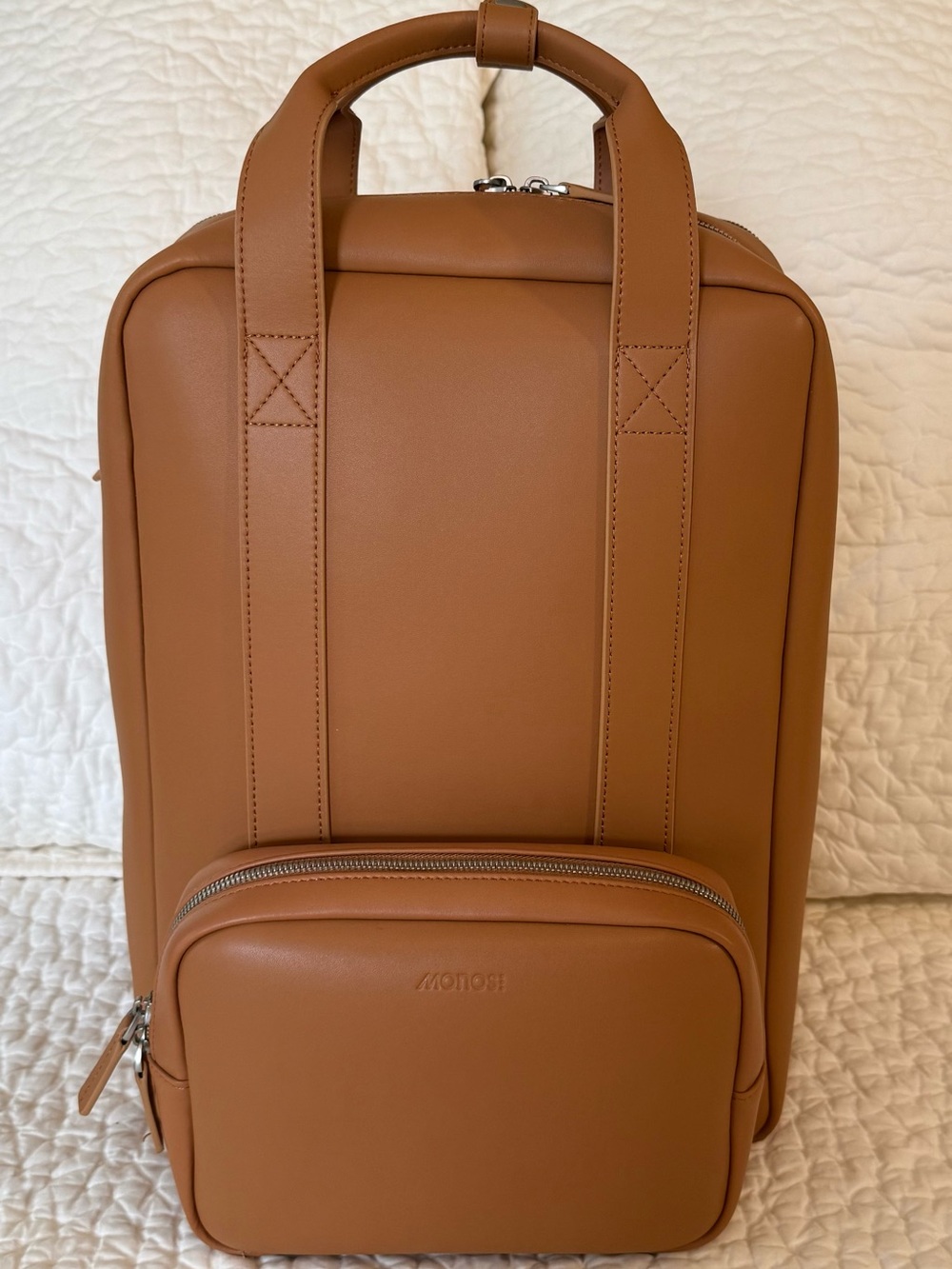 Women's Tan Travel Backpack Tote with Front Pouch